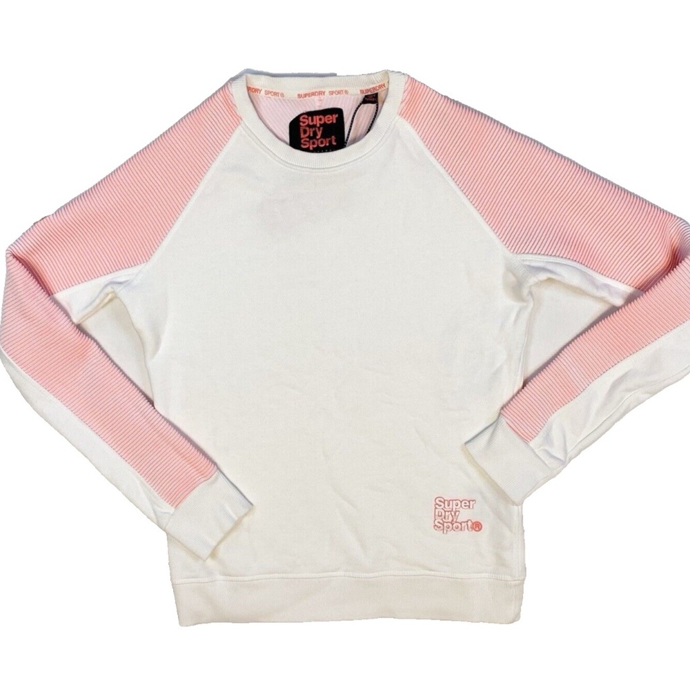 Superdry Sport Women Pullover Sweatshirt Jumper US Size 4 White Neon Orange NWT